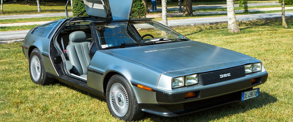 DeLorean car with doors open